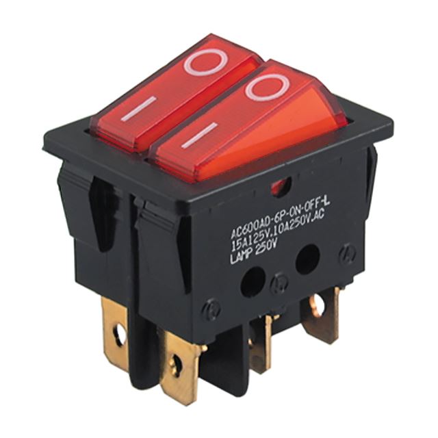 Illuminated rocker switch DPST on-off 10A 250VAC 6 positions with I-O