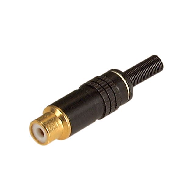 Audio/video connector RCA phono jack cable mount black barrel