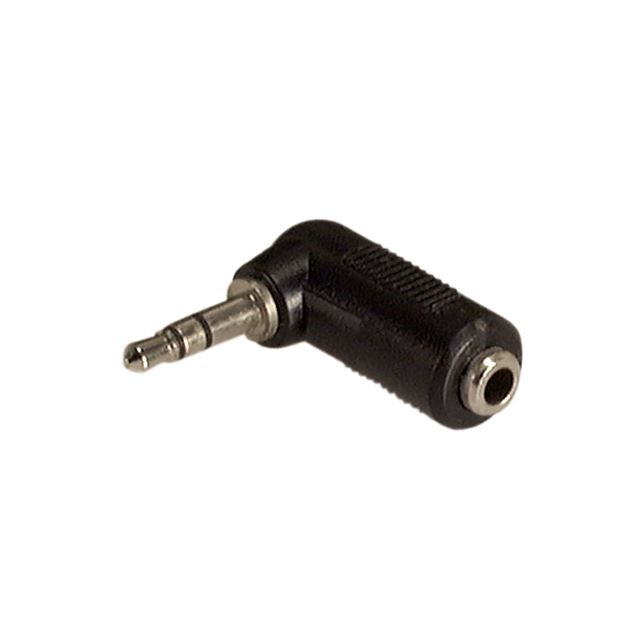 Audio adapter right angle 3.5mm stereo plug to 3.5mm stereo jack nickel plastic shell