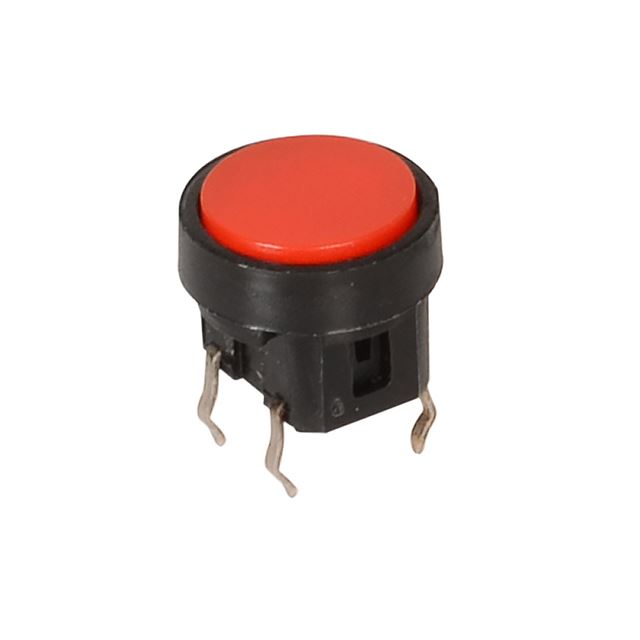Tact switch without LED through hole 200gf black housing red cap 50mA 12VDC