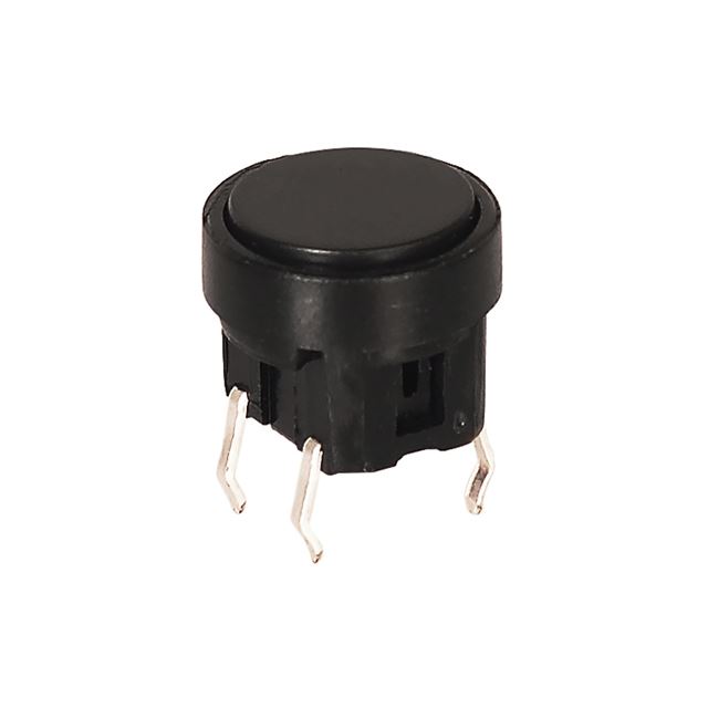 Tact switch without LED through hole 200gf black housing and cap 50mA 12VDC