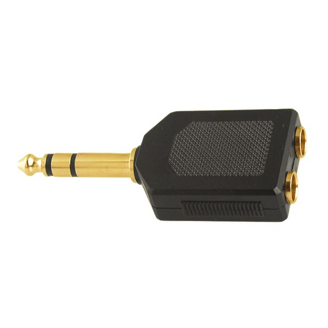 Audio adapter 6.35mm stereo plug to 6.35mm stereo jacks gold plastic shell