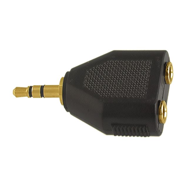 Audio adapter 3.5mm stereo plug to 2 x 3.5mm stereo jack gold plastic shell