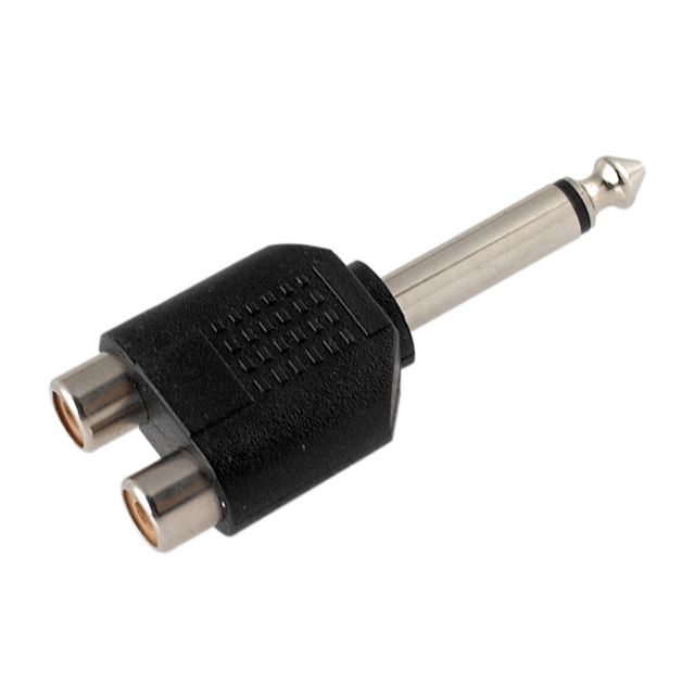 Audio adapter 6.35mm mono plug to 2 x RCA jack nickel plastic shell