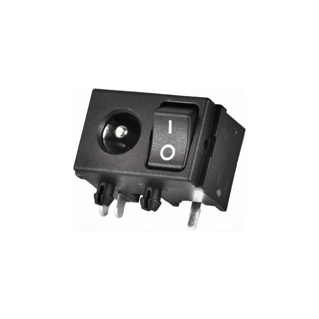 DC power jack with rocker switch 2.5mm 5A 15V through hole mount